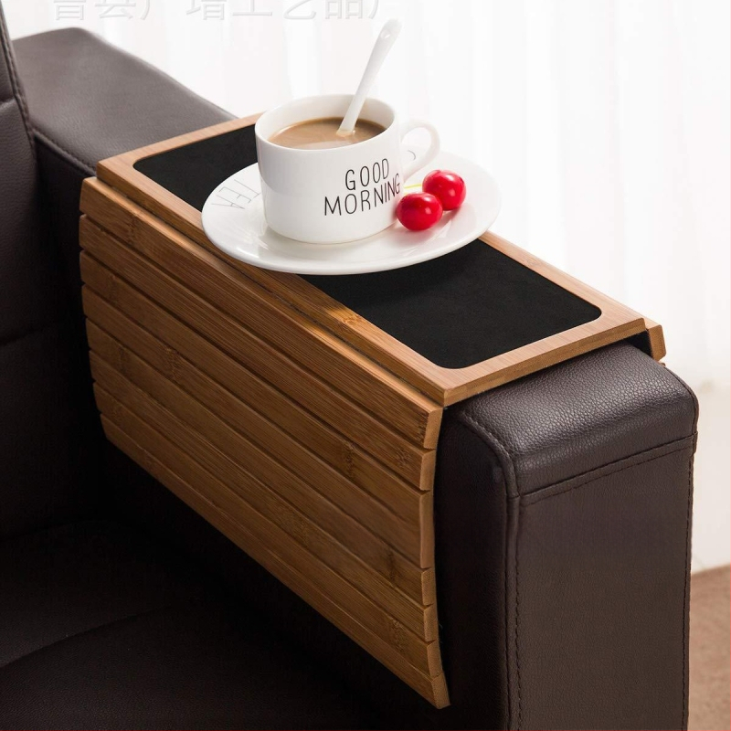 Medinė sofos atramos dėklas, sulankstomas ir lankstus, tinkamas gėrimams, užkandžiams ir telefonui