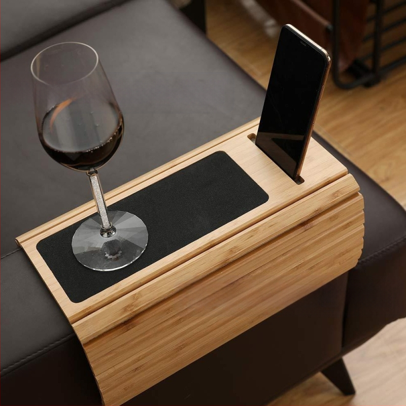 Medinė sofos atramos dėklas, sulankstomas ir lankstus, tinkamas gėrimams, užkandžiams ir telefonui