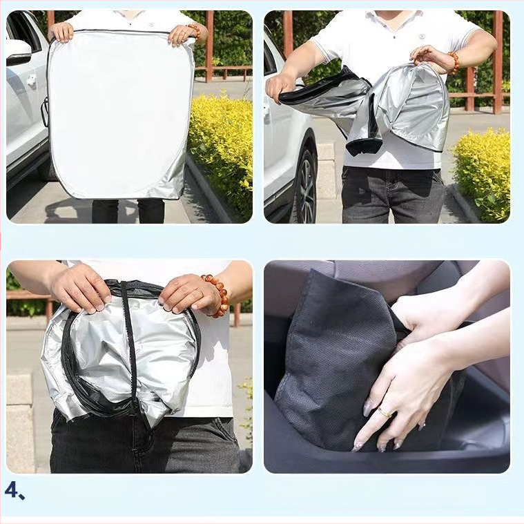 Automobilio priekinio stiklo skydelis – šilumos izoliacija, šviesos blokavimas, keturi sezonai, kortų įterpimo tipo montavimas, medžiaga: titano audinys