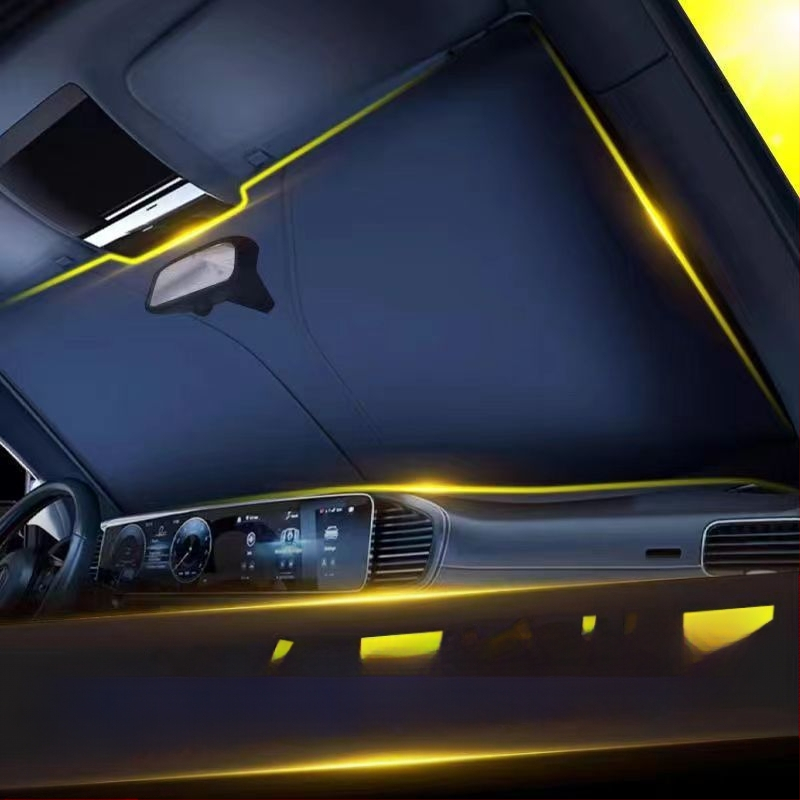 Automobilio priekinio stiklo skydelis – šilumos izoliacija, šviesos blokavimas, keturi sezonai, kortų įterpimo tipo montavimas, medžiaga: titano audinys