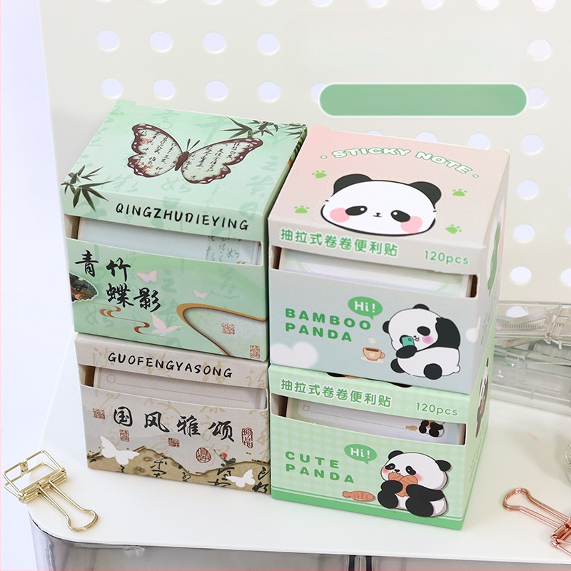 Panda tematikos lipnios užrašų lapeliai su ištraukiamu dizainu, plyšta, 120 vidinių puslapių, prekinis ženklas Yisen