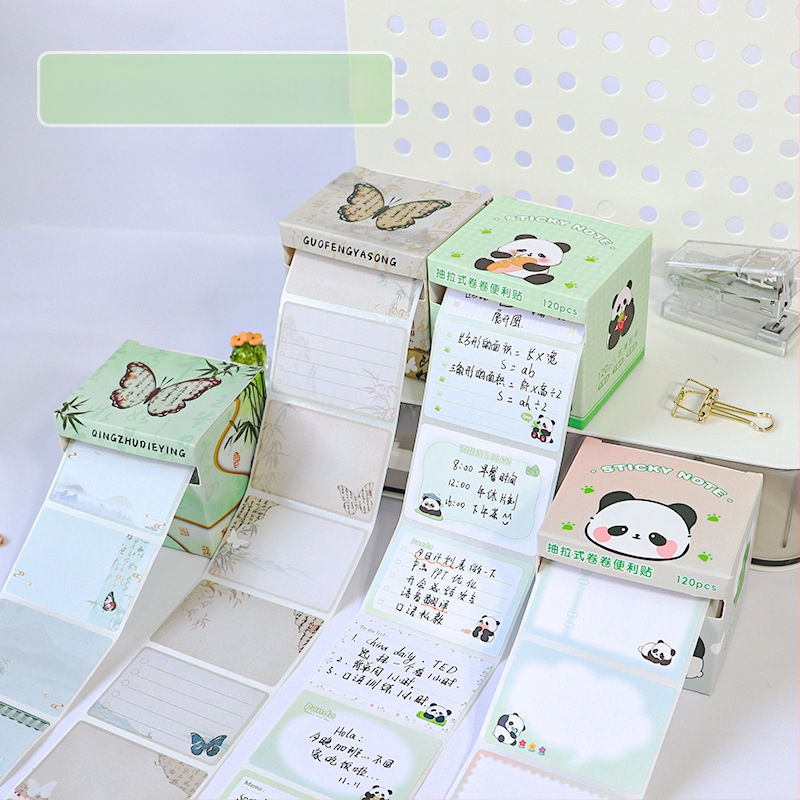 Panda tematikos lipnios užrašų lapeliai su ištraukiamu dizainu, plyšta, 120 vidinių puslapių, prekinis ženklas Yisen