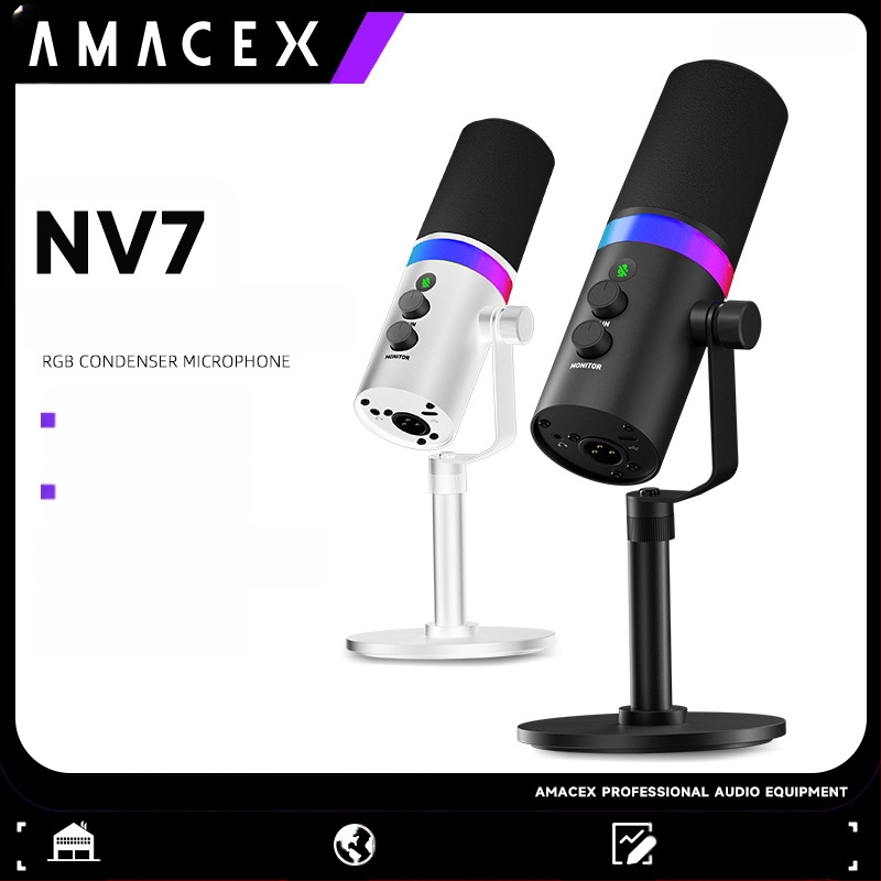 NV7 RGB Gaming USB/XLR δυναμικό μικρόφωνο για ζωντανές μεταδόσεις, ηχογράφηση και καραόκε — καρδιοειδές, Ασύρματο συμβατό, SNR ≥ 100 dB