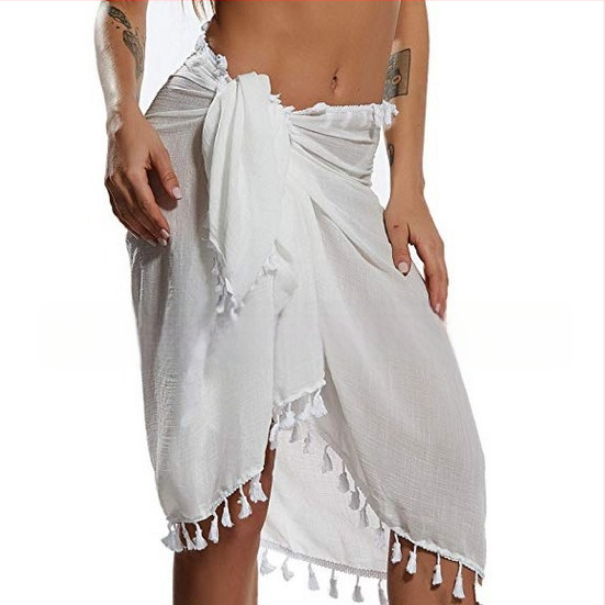 Paplūdimio rankšluostis moterims iš kanapių, crepe audinys, vienodas raštas, saulės apsauga