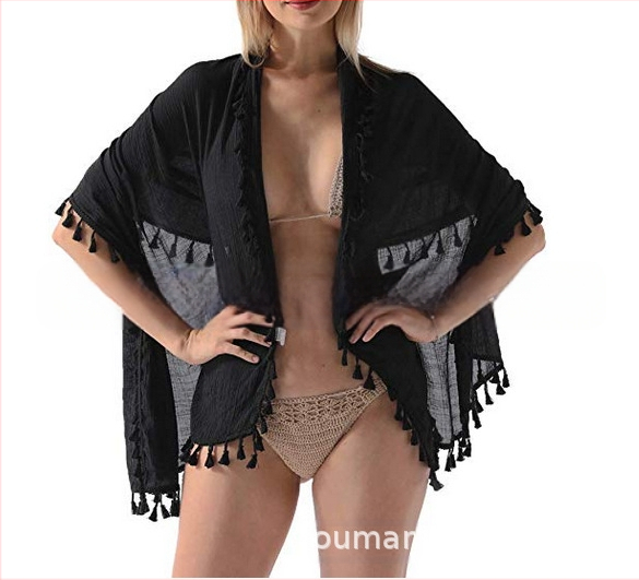 Paplūdimio rankšluostis moterims iš kanapių, crepe audinys, vienodas raštas, saulės apsauga