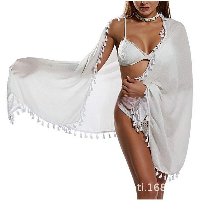 Paplūdimio rankšluostis moterims iš kanapių, crepe audinys, vienodas raštas, saulės apsauga