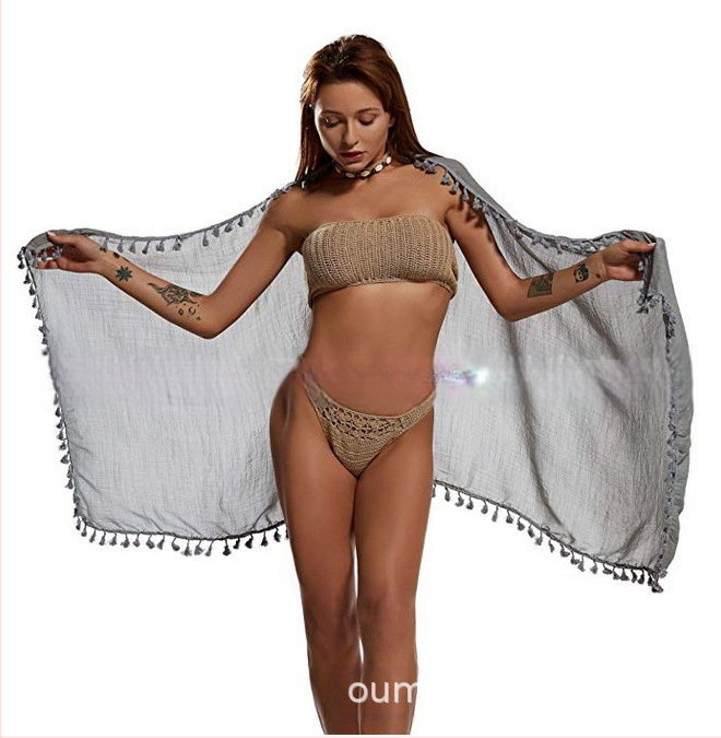 Paplūdimio rankšluostis moterims iš kanapių, crepe audinys, vienodas raštas, saulės apsauga