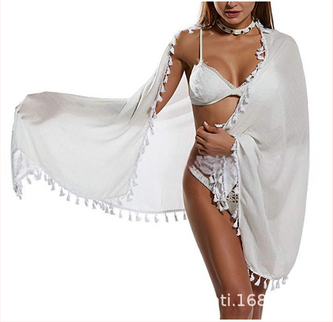 Paplūdimio rankšluostis moterims iš kanapių, crepe audinys, vienodas raštas, saulės apsauga