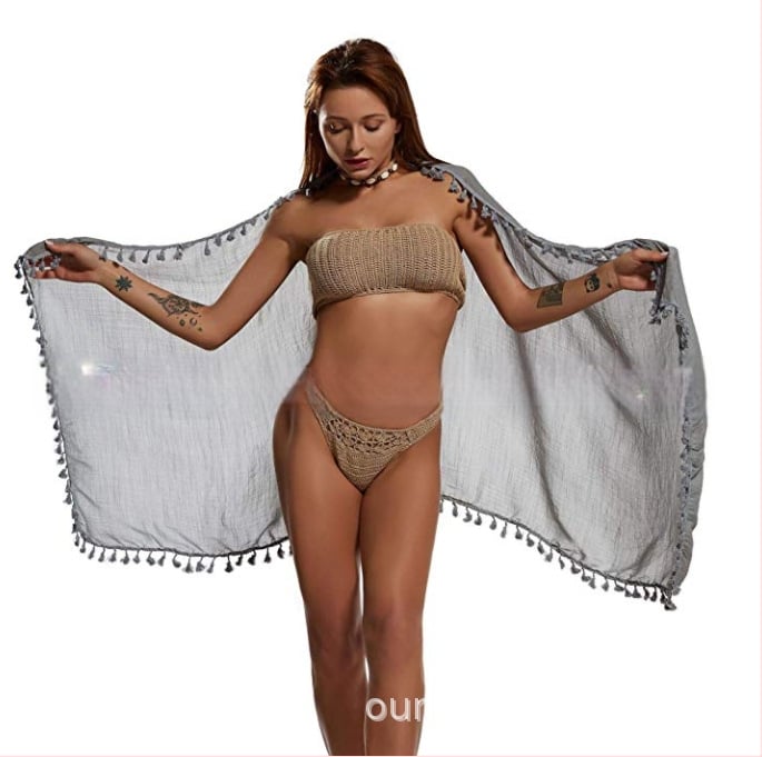 Paplūdimio rankšluostis moterims iš kanapių, crepe audinys, vienodas raštas, saulės apsauga