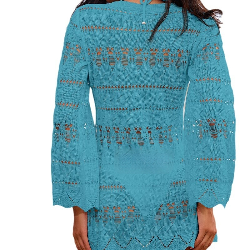 Σετ παραλίας δύο τεμαχίων: φαρδιά μπλούζα με στρογγυλό λαιμό και μανίκια καμπάνα, διάτρητη υφή; Υφάσματα: πολυεστέρας; Επένδυση: πολυεστέρας; Βάρος: 248 g