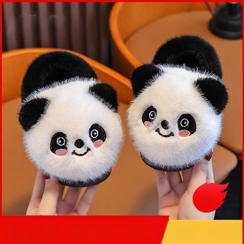 Panda bērnu kokvilnas čības ar pūkainu odai, silti un pretslīdošas, multfilmu stilā, zole TPR, biezināta konstrukcija, vecums 1–16 gadi