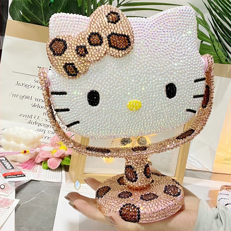 Stalo veidrodis su leopardų raštu ir katės motyvu – rankų darbo DIY diamantinio lipimo komplektas, plastikinis rėmelis, aliumininis veidrodėlis, tinkamas miegamajam ir voniai