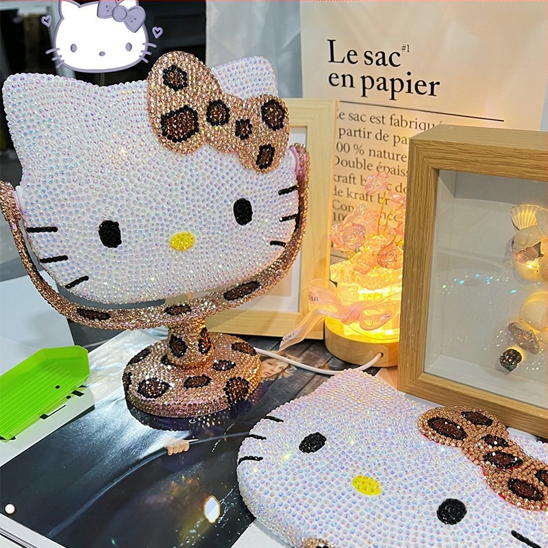 Stalo veidrodis su leopardų raštu ir katės motyvu – rankų darbo DIY diamantinio lipimo komplektas, plastikinis rėmelis, aliumininis veidrodėlis, tinkamas miegamajam ir voniai