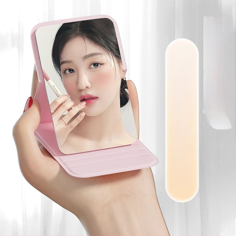 Sulankstomas veidrodėlis makiažui – stačiakampis, kompaktiškas, aliuminio lęšis, rėmas PU/PS/PVC