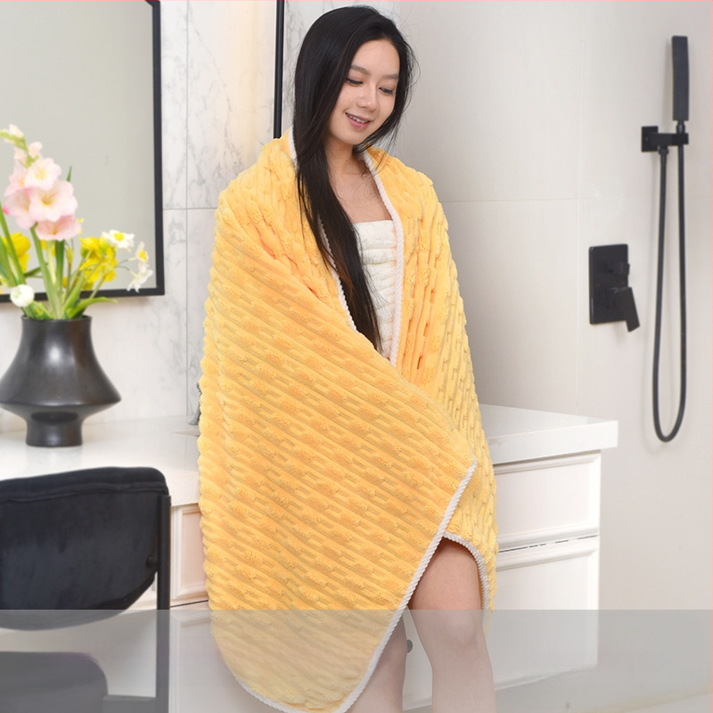 Koralinio fliso rankšluostis su džakardo apdaila, 150D, svoris 200–300 g, namų naudojimui