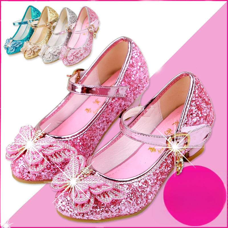 Meitenēm paredzētas kurpes ar strassēm un lentīti, ar augstu papēdi, Velcro aizdari, PU augšpuse, gumijas zole