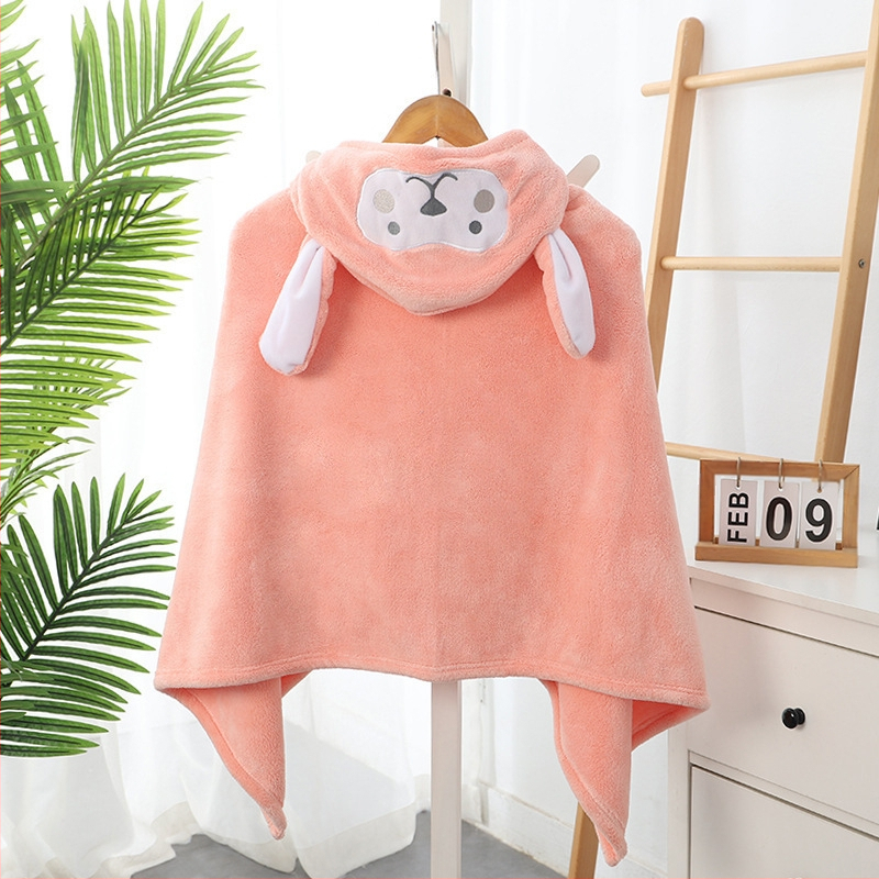 Youxin coral fleece Παιδική πετσέτα μπάνιου με κουκούλα, φοριέται ως wearable cartoon bathrobe, απορροφητική, 400–500 g, 32s νήμα, κέντημα & απλό ύφανση