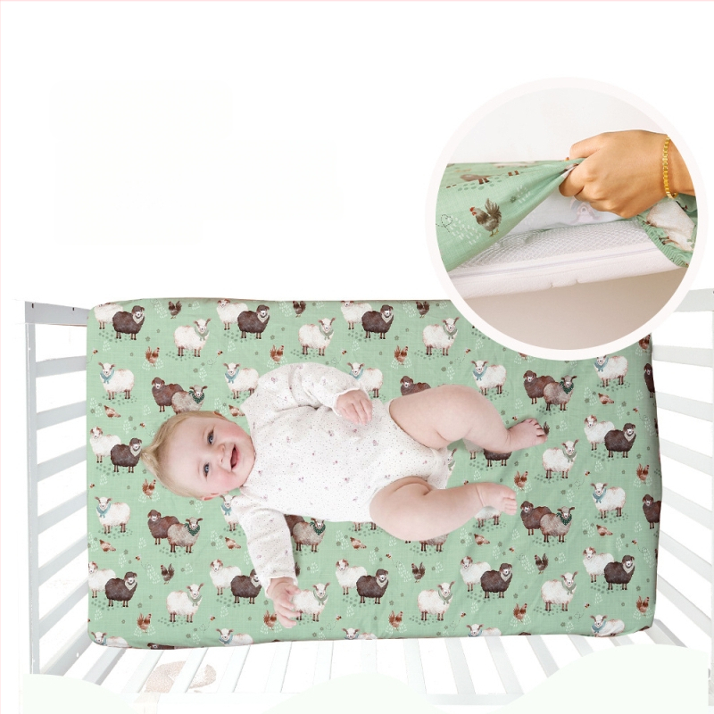 Kūdikių prigludusi paklode ant lovos, 100% poliesteris, augalų ir gyvūnų raštai, reaktyvus spausdinimas, skalbiama medžiaga