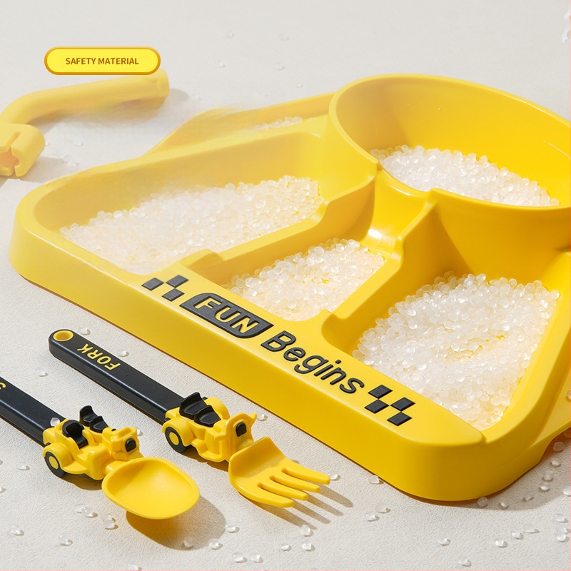 Vaikų stalo įrankių rinkinys su dalijama lėkštė ir triciklo dizainu, PP medžiaga, nuo 12 mėnesių