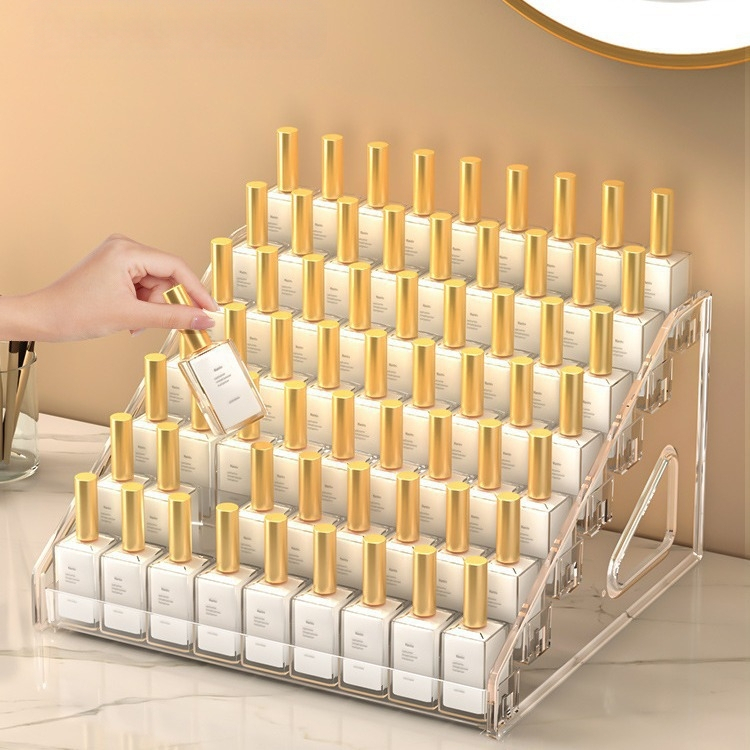 Настолен прозрачен акрилен дисплей за грим с три слоя или повече, за устни, лак за нокти и грижа за кожата