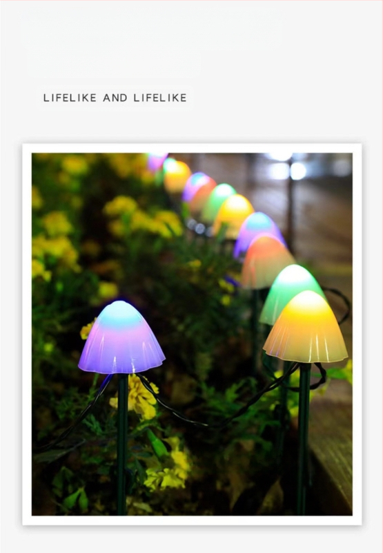 LED lauko saulės žibintų grandinėlės, grybo formos žiedas, IP65, 10W, ≤36V, valdymas rankenėle