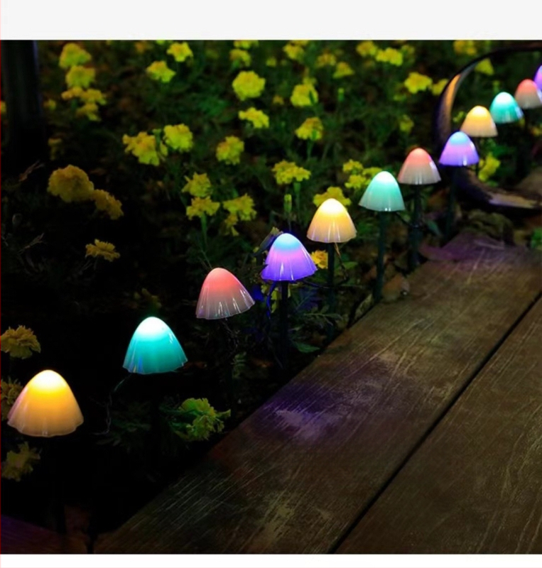 LED lauko saulės žibintų grandinėlės, grybo formos žiedas, IP65, 10W, ≤36V, valdymas rankenėle