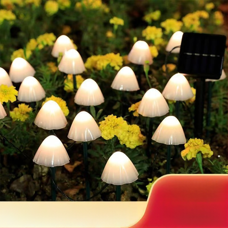 LED lauko saulės žibintų grandinėlės, grybo formos žiedas, IP65, 10W, ≤36V, valdymas rankenėle