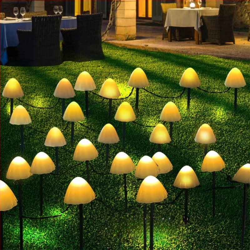 LED lauko saulės žibintų grandinėlės, grybo formos žiedas, IP65, 10W, ≤36V, valdymas rankenėle