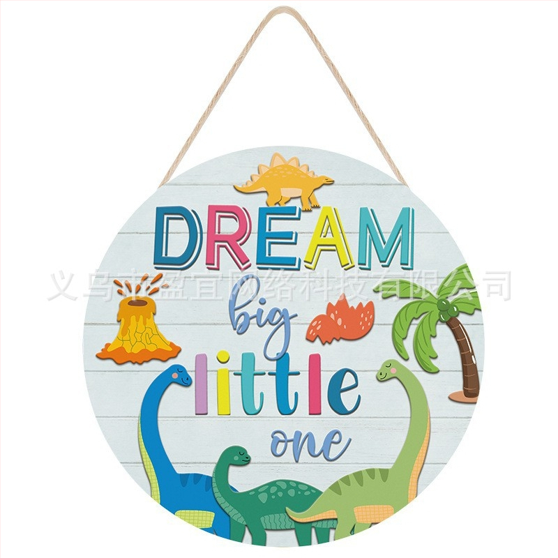 Ξύλινο κυκλικό ταμπελάκι πόρτας για παιδιά με ουράνιο τόξο, στυλ καρτούν, εκτύπωση, έτοιμο για δώρο