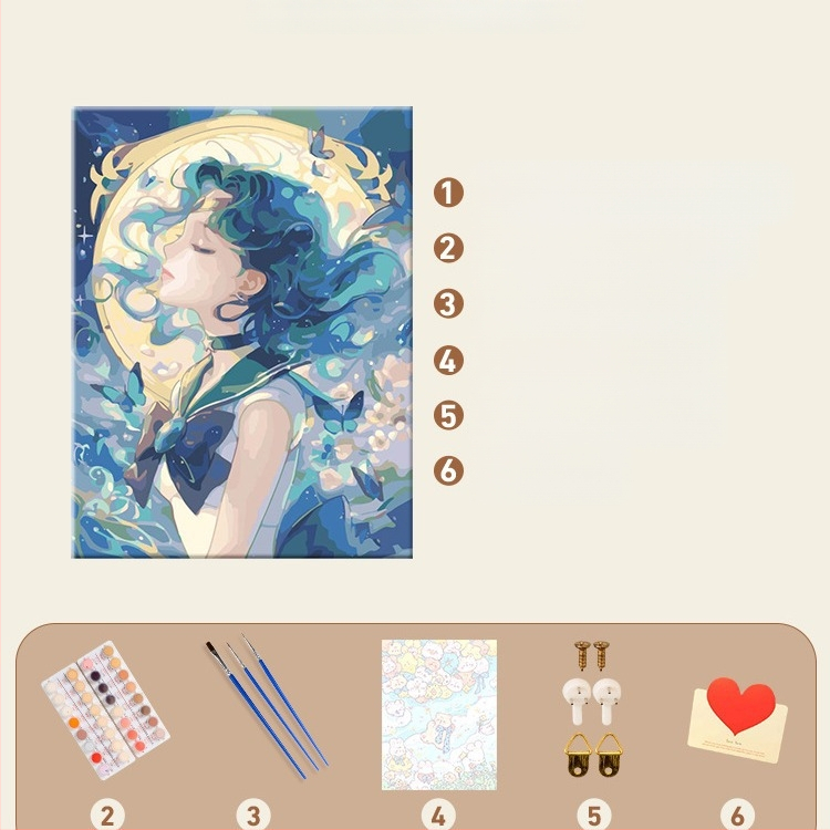 DIY Ψηφιακή ζωγραφιά λαδιού – χωρίς πλαίσιο, χειροποίητη εικονογράφηση σε μοντέρνο μινιμαλιστικό στυλ, εικόνα με κορίτσι καρτούν