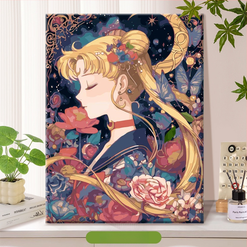 DIY Ψηφιακή ζωγραφιά λαδιού – χωρίς πλαίσιο, χειροποίητη εικονογράφηση σε μοντέρνο μινιμαλιστικό στυλ, εικόνα με κορίτσι καρτούν