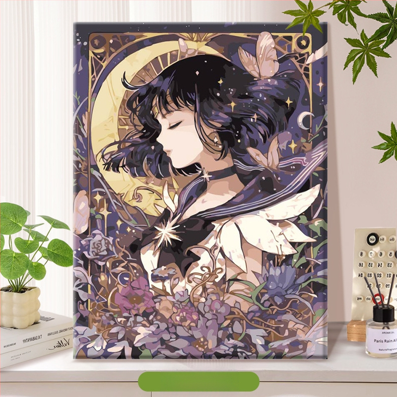 DIY Ψηφιακή ζωγραφιά λαδιού – χωρίς πλαίσιο, χειροποίητη εικονογράφηση σε μοντέρνο μινιμαλιστικό στυλ, εικόνα με κορίτσι καρτούν