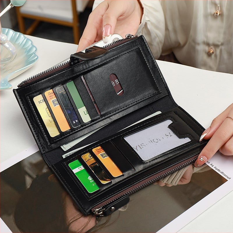 PU кожен дамски портфейл, двупластово сгъване, урбанистичен стил, едноцветен дизайн, марка Yee Ya Poem, модел XC113-1