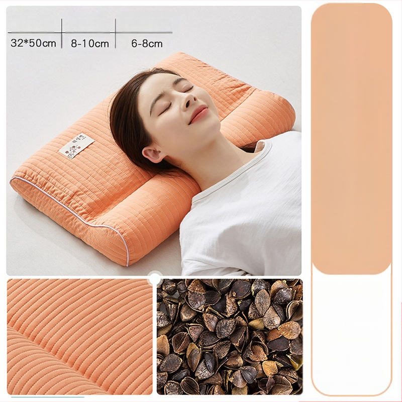 Grikšķu spilvens ar cietu kodolu kakla aizsardzībai, pildījums no grikšķiem, 100% kokvilnas pārvalks, taisnstūra forma, vienai personai, iekļauts spilvena pārvalks