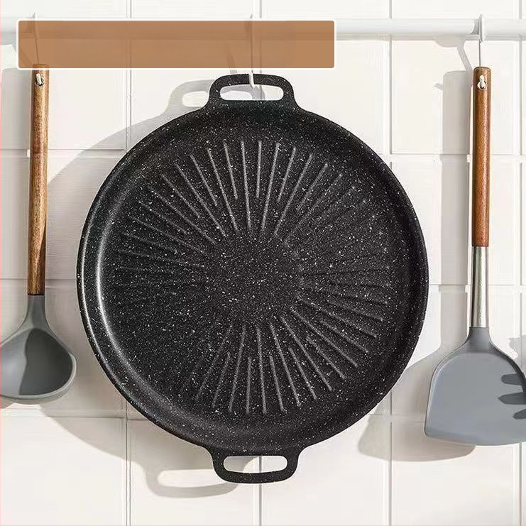 Korejos stiliaus ketaus teppanyaki keptuvė su Maifan akmeni, be dūmų, nelipni, nešiojama, apvali