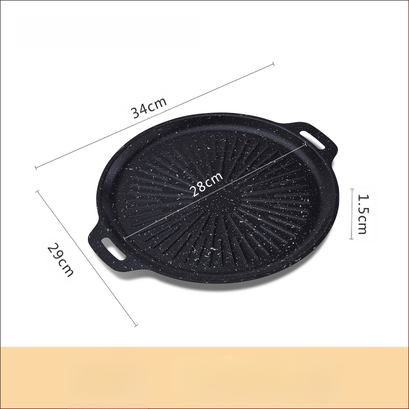 Korejos stiliaus ketaus teppanyaki keptuvė su Maifan akmeni, be dūmų, nelipni, nešiojama, apvali