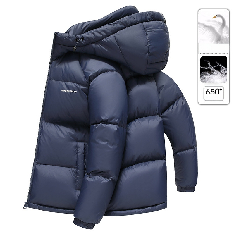 Vyrinė pūkinė striukė su gobtuvu - 650 pūko užpildas, kašmyras 86–90%, nailoninė išorė, įprastas ilgis, užtrauktukas