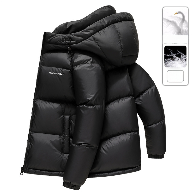 Vyrinė pūkinė striukė su gobtuvu - 650 pūko užpildas, kašmyras 86–90%, nailoninė išorė, įprastas ilgis, užtrauktukas