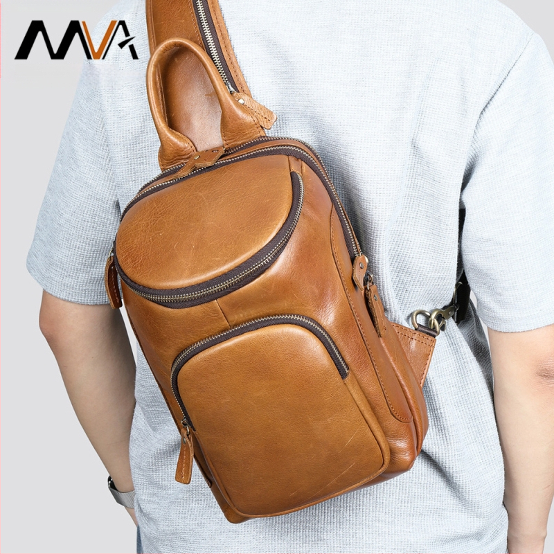 MAV ādas vīriešu krūšu somiņa, cilindriska forma, vienkrāsains raksts, poliesterā iekšpuse, nodilizturīga, paplašināma