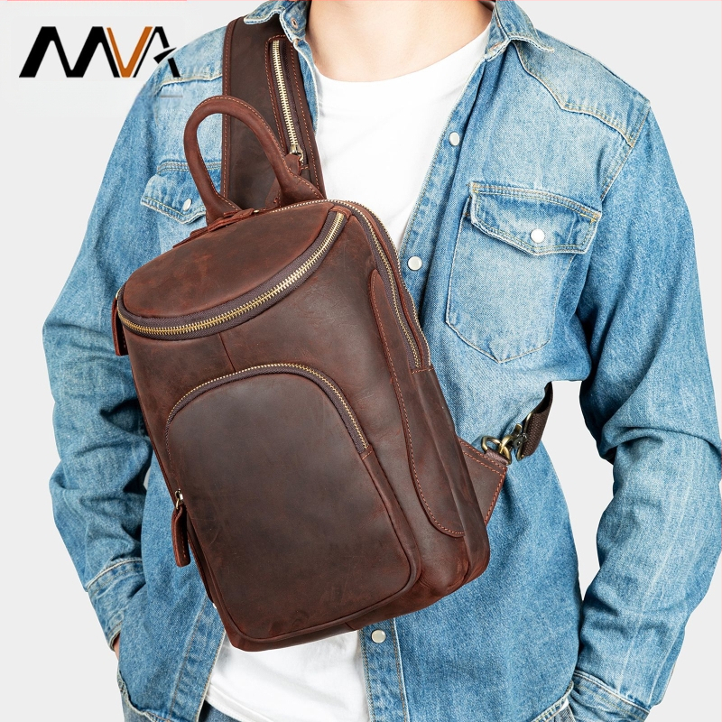 MAV ādas vīriešu krūšu somiņa, cilindriska forma, vienkrāsains raksts, poliesterā iekšpuse, nodilizturīga, paplašināma