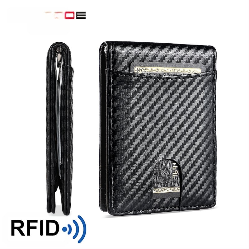 RFID apsaugos pinigų klipsas iš mikropluošto odos, anglies pluošto raštas, vasaros 2024 leidimas