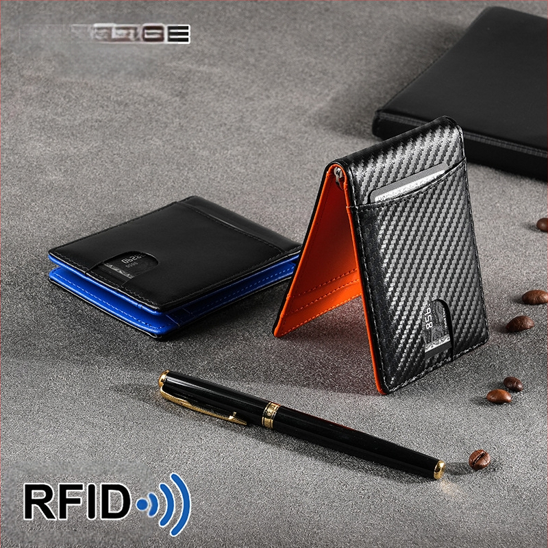 RFID apsaugos pinigų klipsas iš mikropluošto odos, anglies pluošto raštas, vasaros 2024 leidimas