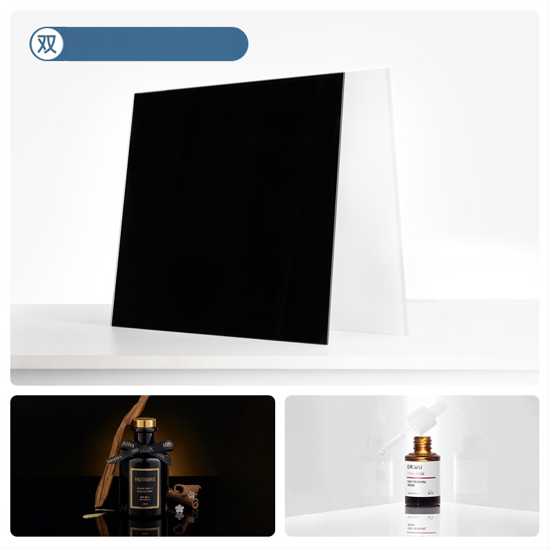 Πίνακας φόντου από θερμοσκληρυμένο γυαλί για φωτογράφηση προϊόντων; ανακλαστική επιφάνεια; βάρος 200–800 γρ.