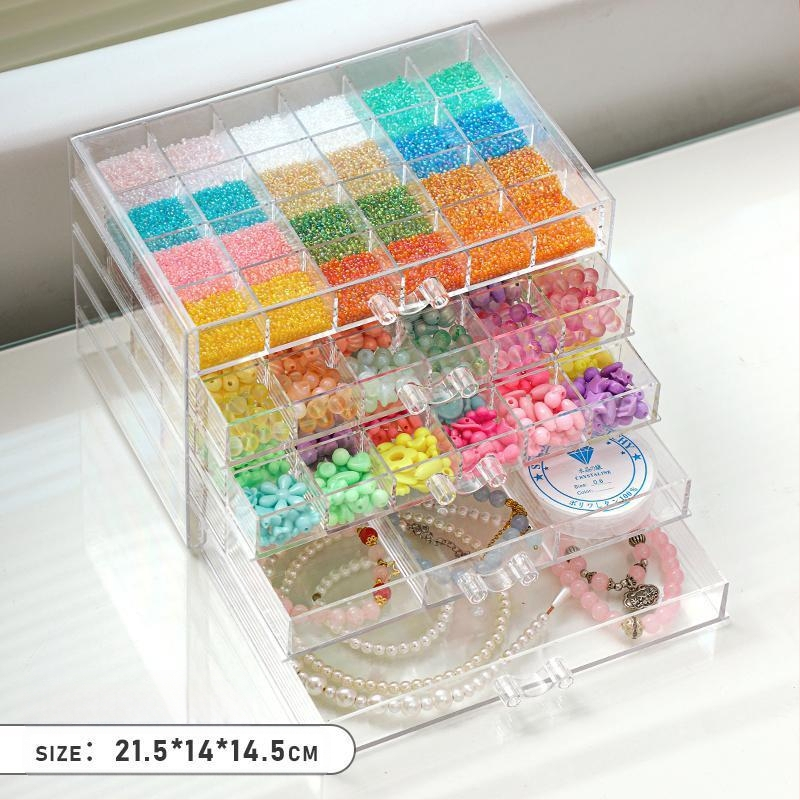 Atvilktņu tipa krellīšu uzglabāšanas kārba ar vairākām nodalēmām — plastmasas konstrukcija, juvelierizstrādājumu iepakojums