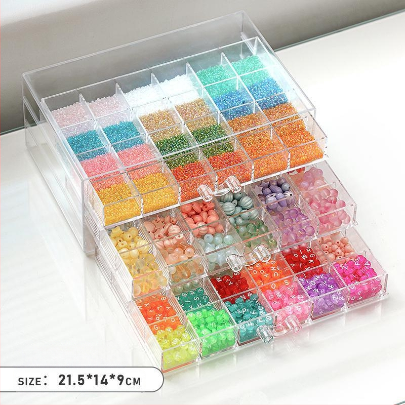 Atvilktņu tipa krellīšu uzglabāšanas kārba ar vairākām nodalēmām — plastmasas konstrukcija, juvelierizstrādājumu iepakojums