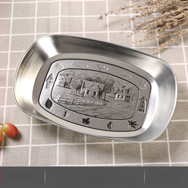 Къмпинг плодова чиния, преносима чиния от цинкова ламарина, ултралека метална чиния за пикник и барбекю, многофункционална