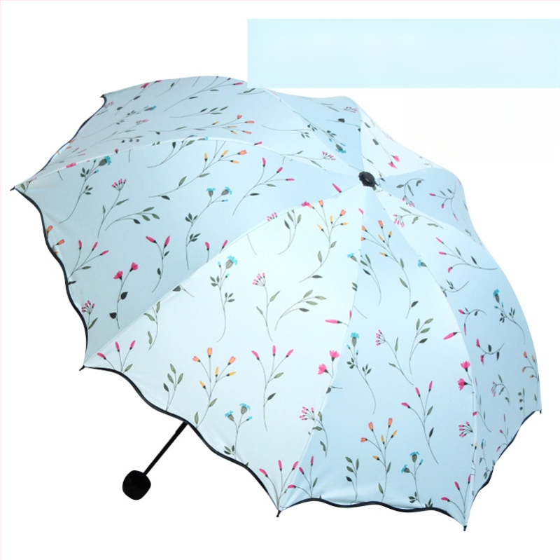 Salokāmais saules lietussargs pieaugušajiem — 8 tērauda stieņi, UPF 50+ UV aizsardzība, trīs posmu dizains, manuāla atvēršana, svars 320 g.