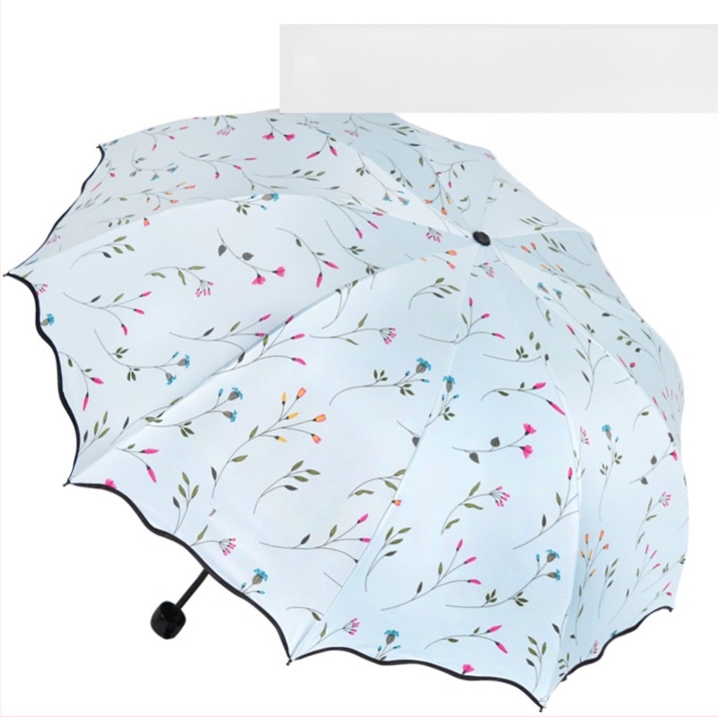 Salokāmais saules lietussargs pieaugušajiem — 8 tērauda stieņi, UPF 50+ UV aizsardzība, trīs posmu dizains, manuāla atvēršana, svars 320 g.