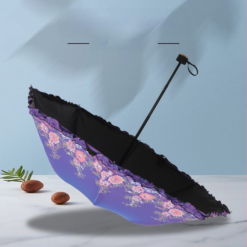 Sulankstomas retro skėtis nuo saulės ir lietaus – rankinis atidarymas, 8 plieniniai ribų rėmai, 190T audinys, UPF 40+