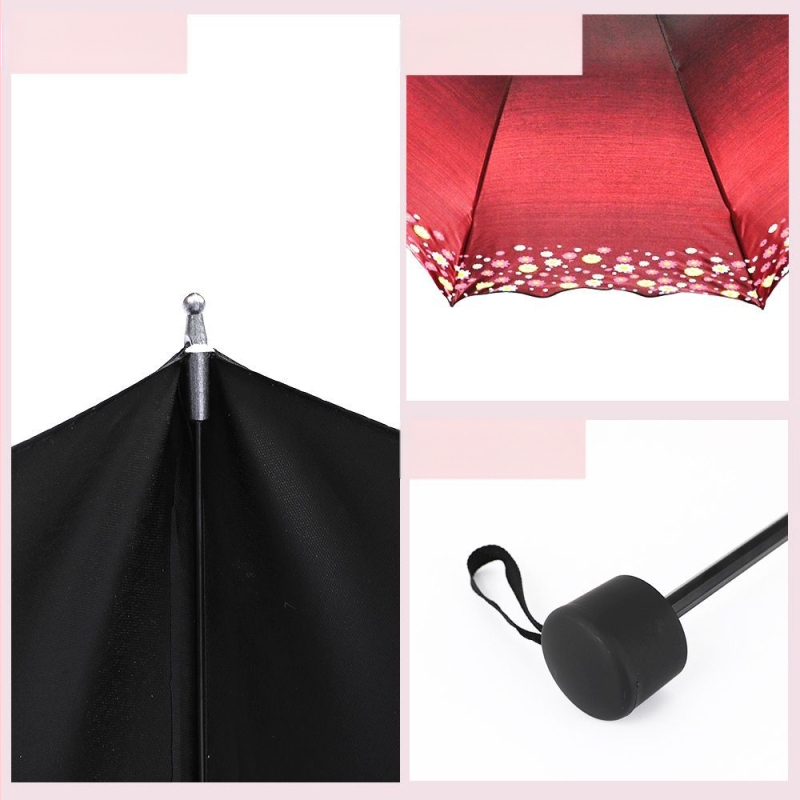 Trīsdaļīgs lietussargs ar satīna 190T audumu, tērauda ribas un stienis, plastmasas rokturis, UV aizsardzība UPF > 50